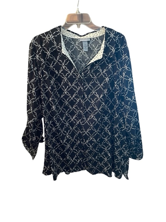Catherines Tops - Women’s Catherines Black&White Geometric Button Down Blouse 97% Cotton, Plus 3X
